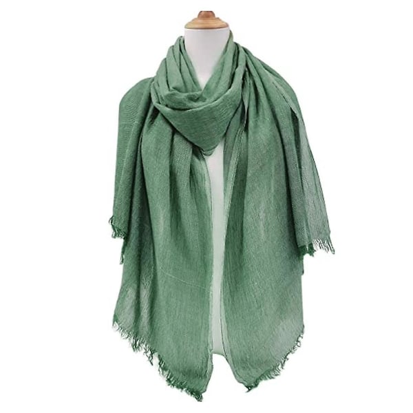 Bomuld Linned Sjal Bredt Linned Wrap Kappe Almindelig Sjal Mørkegrøn dark green