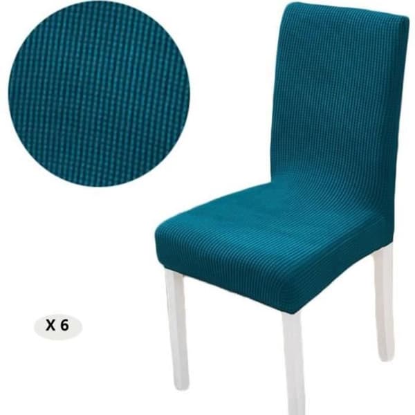 Strækbare stolebetræk til spisestue, sæt med 6, Jacquard ternet mønster, Polyester Spandex Elastiske Slipcovers, Turkis