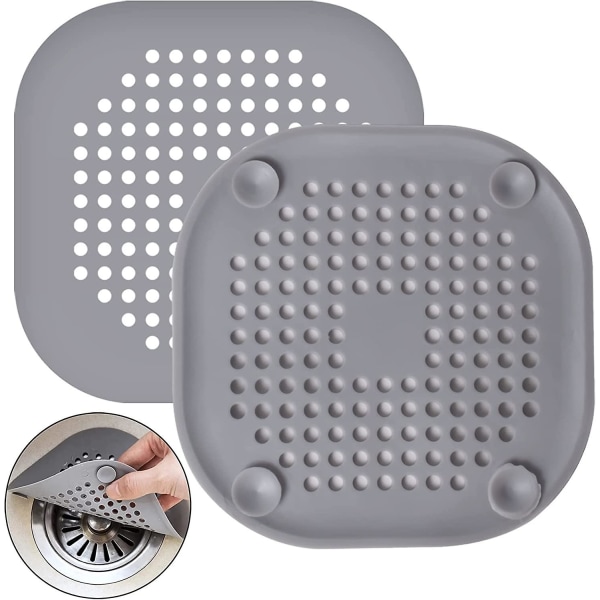 2 Pcs Silicone Drain Protector, Sink Strainer With Suction Cup, Bathtub Drain Cover Strainer, Gray Kitchen And Bathroom Sink Strainer, Anti-clog Hair