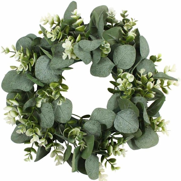 Keinotekoinen vihreä seppele seinälle, kevätkranssi ovikoristeluun, kukilla ja nauhoilla (Large Money Eucalyptus Garland (White)