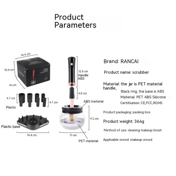 Meikkisiveltimet, sähköinen siveltimet Sähköinen meikkisiveltimen puhdistus- ja kuivaussetti (musta akku musta)