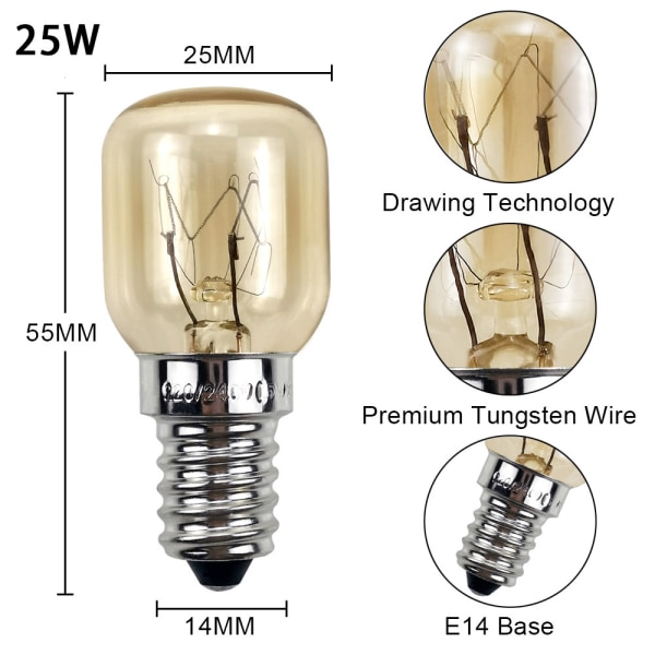 2 kpl, E14 T25 25W 120V uunilamppu lämmönkestävä polttimo- E14 mikroaaltolamput 120V lämmönkestävä