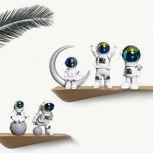Astronaut Figur Rymdman Skulptur Harts Staty Ornament för Kontorsfest Unik Dekorativ Prydnad, Blå, 5 st