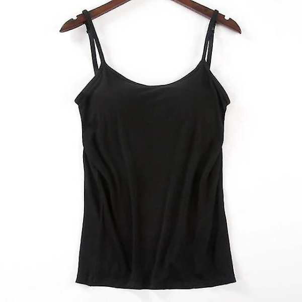 Dam Camisole med Inbyggd BH, Mjuk Bekväm Tank Top, Spaghettiremmar, Dam Camisole, Svart L Black