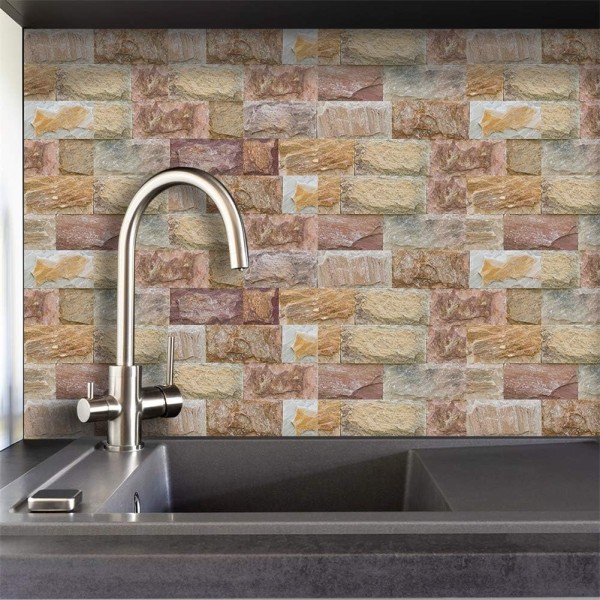 Brun sten murstensvægklistermærke, urban mursten fliseoverførselsmærkat til tv-væg soveværelse køkken badeværelse, flisemærkater (UBT022,27stk)