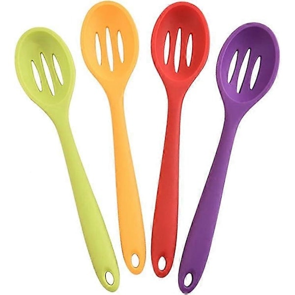 RYI)4 Silikoneskeer med Slidser, Non-stick Blandings- og Serveringsskeer til Madlavning, Bagning, Omrøring og Dræning