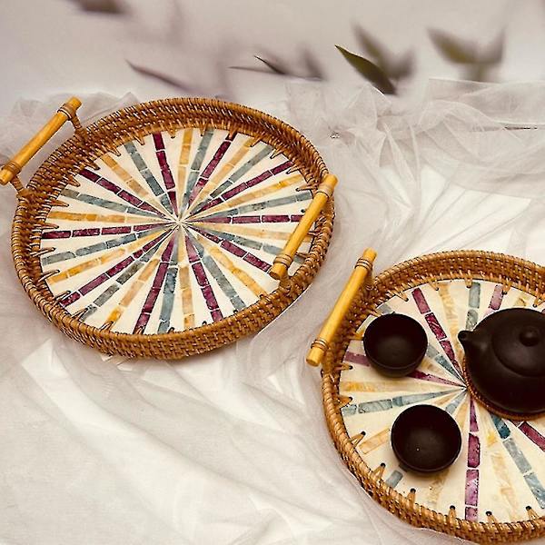 Ny Rattan Brødkurv Vævet Snack Frugtplade Rattan Te Bakke L(28x28x3cm) L(28x28x3cm)