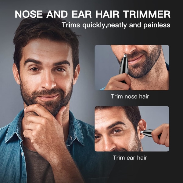 Næsehårstrimmer til mænd, professionel smertefri USB genopladelig næse- og ørehårstrimmer, IPX7 vandtæt dobbeltkantblade Eas