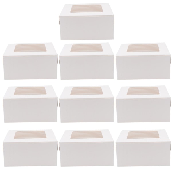 10st 4 hålrum Papper Cupcake Box Dessertbehållare Bageri tårtbärare för hemdessertbutik (vit)Vit White