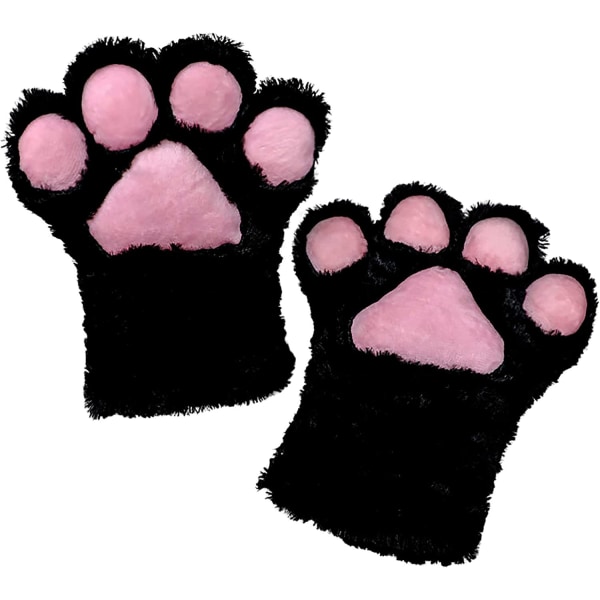 Käsineet Tekoturkista Kissan Rukkaset Cosplay Eläin Pörröinen Kissa Fursuit Tassut Kynnet Käsineet Pukutarvikkeet aikuisille (musta)