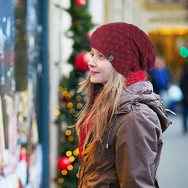 1 st Hat till Män Vinter Varma Hattar Stickad Slouchy Tjock Skallehatt Vinröd wine red