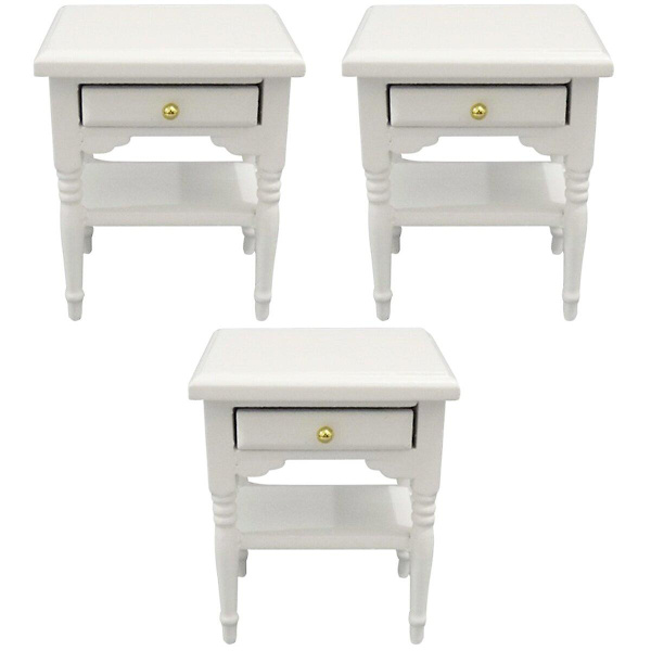 3 st. Sängbord Leksak Trä Sovrum Scen Lekhus Leksak Dekoration Mini Modell Dekorativ Päls 3pcs