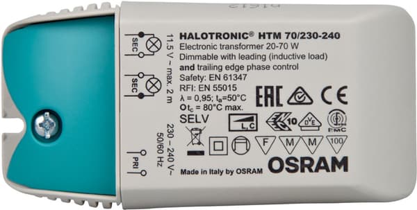 Osram Halotronic HTM 105 Elektronisk Transformer 230V til 12V 35-105W Dæmpbart Kompakt Design til Lavspændingshalogenlamper