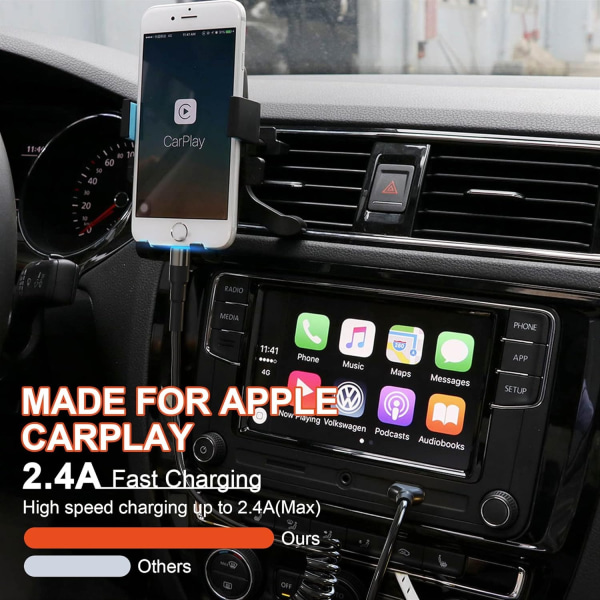 5ft Coiled Lightning Kabel Kompatibel Kort USB til Lightning Apple CarPlay Kabel med Data Synkronisering og LED, Indtrækkelig Opladerledning til iPhone/iPad/iPod