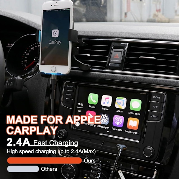 5ft Kierteinen Salamanjohdin Kaapeli Yhteensopiva Lyhyt USB-Lightning Apple CarPlay Kaapeli Tietojen Synkronoinnilla ja LEDillä, Sisäänvedettävä Latauskaapeli iPhone/Pad/Pod
