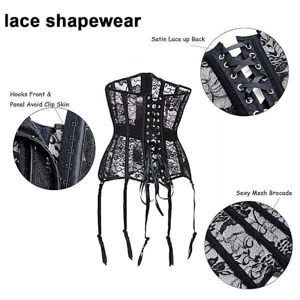 Mesh Underbust Korset Top Gennemsigtig Fiskenet Brokade Sheer Bustier Talje Cincher Lingeri Med Strømpebåndsstropper 3XL 3XL