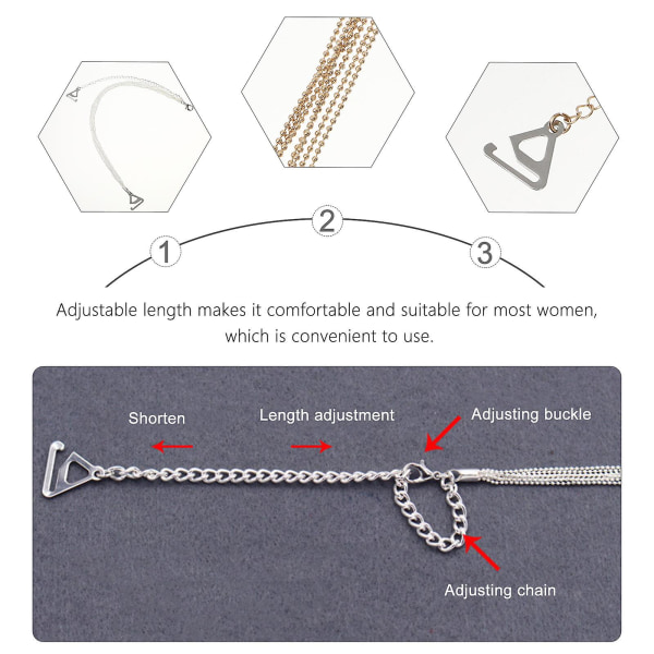 2 Par Usiktelige Belte BH-stropper Erstatning Enkelt Rad Stropp Kvinner Perle BH-stropper Justerbar BH Silver 46X1.8CM