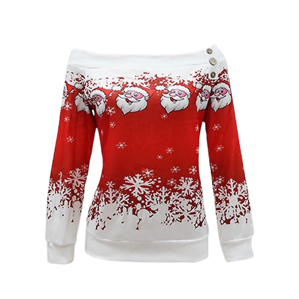 Kvinner Jul Off Shoulder Langermet Pullover Topper Xmas Fleece Sweatshirt1XLRed Red 1XL