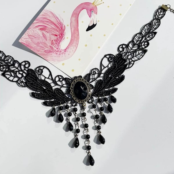 Svart Sexy Lace Choker Halskjede Gotisk Tassel Krage Choker Halloween Party Tilbehør for Kvinner Jenter