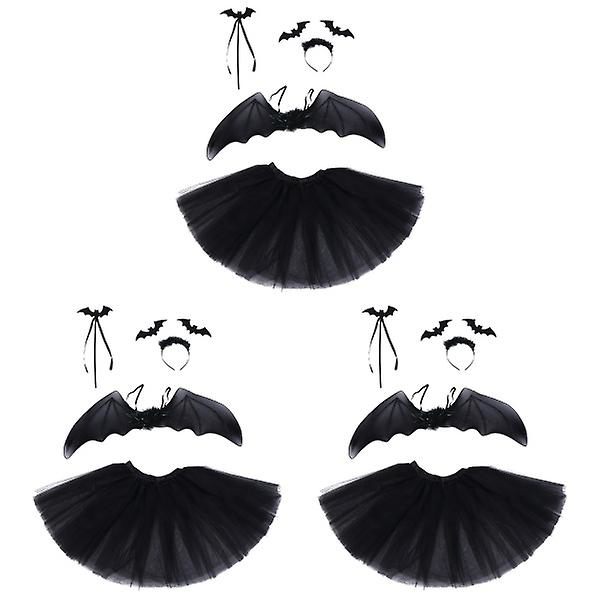 3 Sarjaa Tyttöjen Juhlapuvut Lepakko Siivet Verkkotutuhame Fairy Wand Lapsille 3 Sarjaa 25X22CM 3 Sets 25X22CM