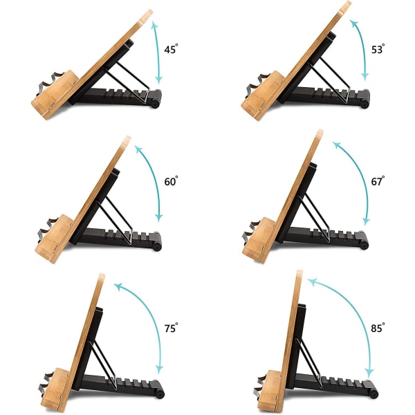 Bærbar sammenleggbar bambus kokebok- og skrivebordslesestativ