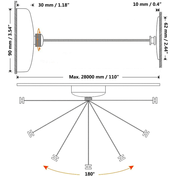 Indragbar och Justerbar Klädstreck 2,8 Meter