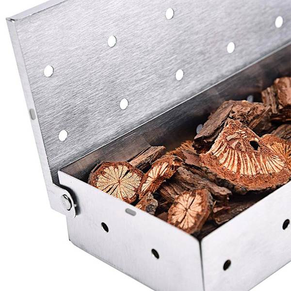 Røykeboks for gassgrill - Trebrikett-røykeboks i rustfritt stål - Røyksmak for kjøtt - Grillrøykeboks