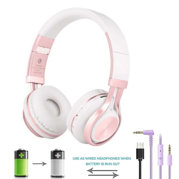 Bluetooth-hörlurar, Vikbara Stereo Trådlösa Bluetooth-hörlurar Över Örat Med Mikrofon Och Volymkontroll, Trådlöst Och Trådbundet Headset För PC Rosa Pink