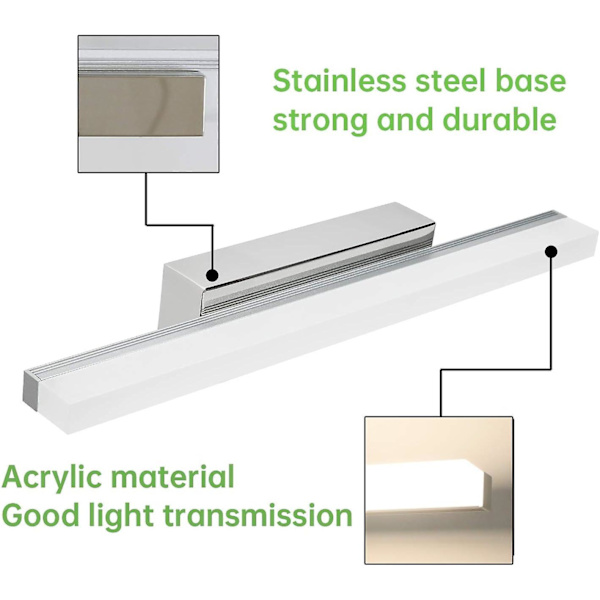 Badrumsspegellampa 9w 40 Kalla vita, LED-spegellampa IP44 Vattentät 6000k 900lm, LED-vägglampa för modernt badrum Akryl-spegellampa Badrum