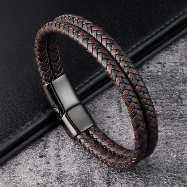 Herrarmband i flätad läder, brunt och svart läderarmband för män