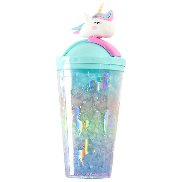 1 stk Sippy Cup Unicorn Halmkop Vanddrikkekop Gradient Iskop Blå 18.5X10.5X10.5CM Blue 18.5X10.5X10.5CM