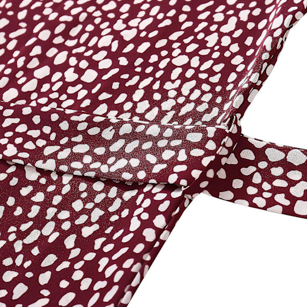 Kvindes Kjole Langærmet Efterår Rund Hals Leopard Print Bindede Talje Kjole Skørt XL Rød Red XL