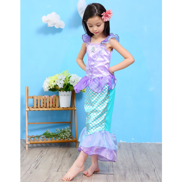 Little Girl Long Sleeves Princess Costume Sequins Party Dress-Little Girls Mermaid Princess Costume for Girls Dress Up Party