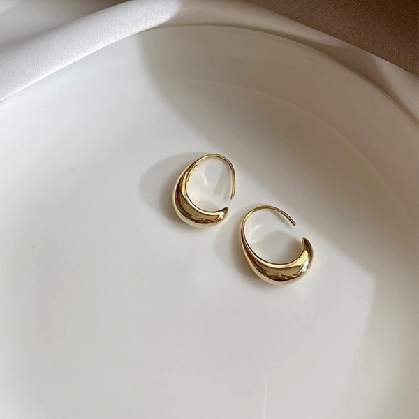 Ringar för män kvinnor, smycken Utsökta örhängen, 925 sterlingsilver C-form örhängen för kvinnor franska trendiga guldpläterade (färg: guldfärg)