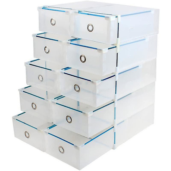 Plastskobox för skor, förvaringslåda för skor, transparent, stapelbar, bärbar, hopfällbar, 10 st plastlådor