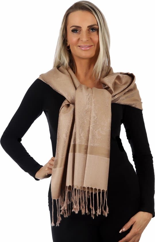 Pashmina sidenscarf för kvinnor, mjuk varm paisley sjal 200x70 cm, kamelbeige stole för alla årstider bröllop presenter