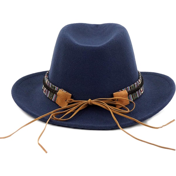 Unisex Crushable Cowboy Hat Western Cowgirl Outback Hat Cattleman Fedora Med Braided Band Og Tyrekranium Blå Blue