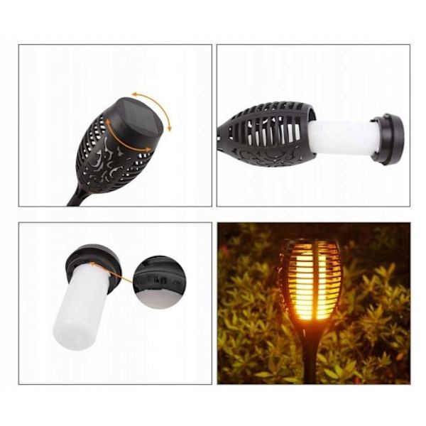 Solcellslampa med Flammeffekt för Utomhus, Trädgård, Patio, Landskap, LED-Markplugg, Gräsmatta, Dekoration, Induktionsfackla, 4-pack