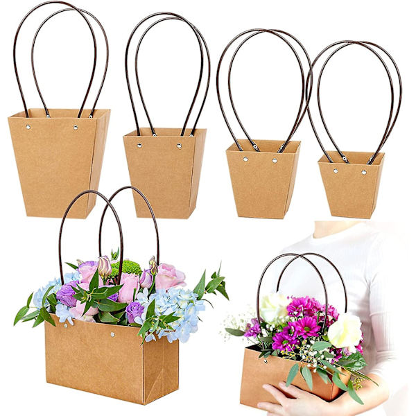 5 Blomstergaveposer med Håndtag, Blomsterarrangement Buketposegaver, Oasis Blomsterbuket Vandafvisende Bæretaske til Blomsterhandel