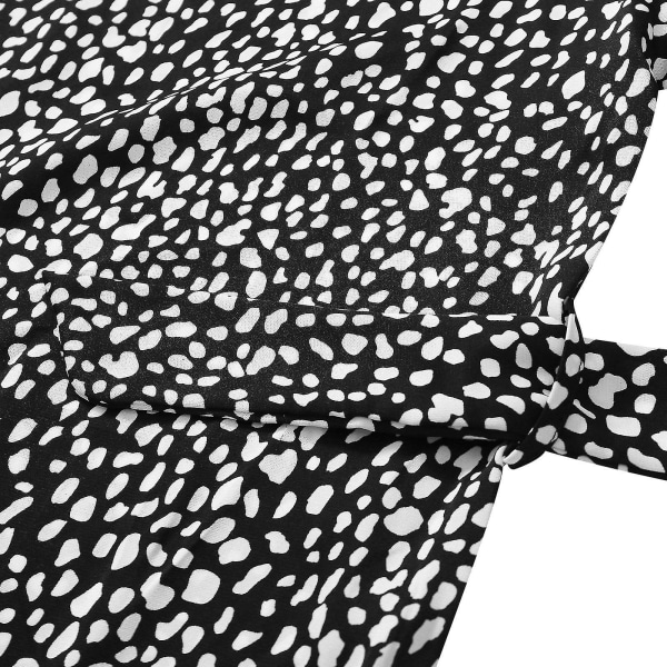Kvindes Kjole Langærmet Efterår Rund Hals Leopard Print Bindede Kjole Skørter Sort Black S