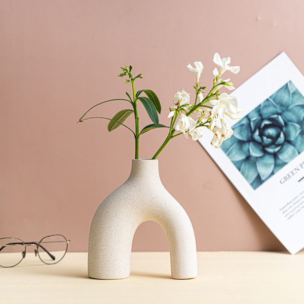 Vit Keramik Blomvas Figuriner Inredning Oglaserad Modern Konst Nordisk Pampasgräs Torkade Blommor Behållare Skrivbordsdekoration
