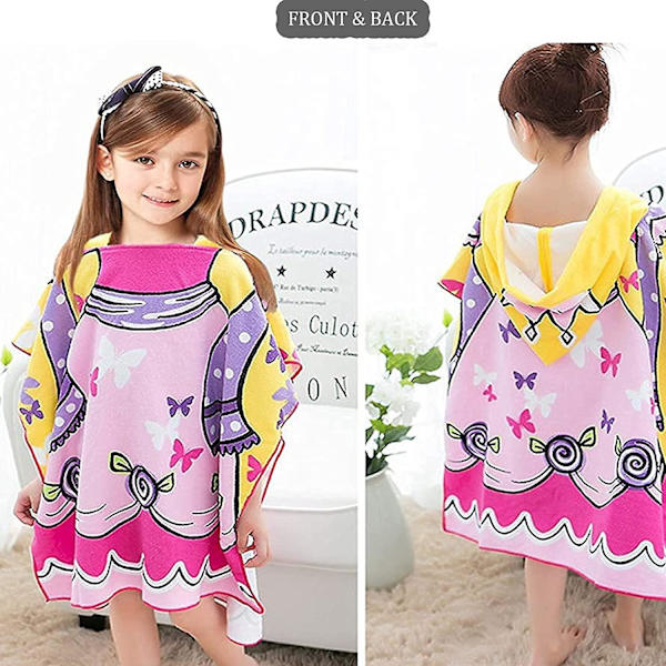 Badekåpe for barn, badeponcho for barn, badehåndkle for barn med hette, strandhåndkle med søte mønstre, flere bruksområder for barn fra 2 til 8 år (sommerfugl)