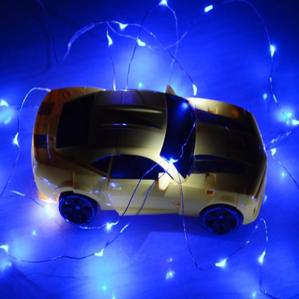 Blå LED-lysstreng, Batteridrevet, 50 Mikro LED-lys til Bryllup, Fest, Jul, Hjem, Indendørs Udendørs, Kobbertråd, Tænd/Sluk Timer, 5m