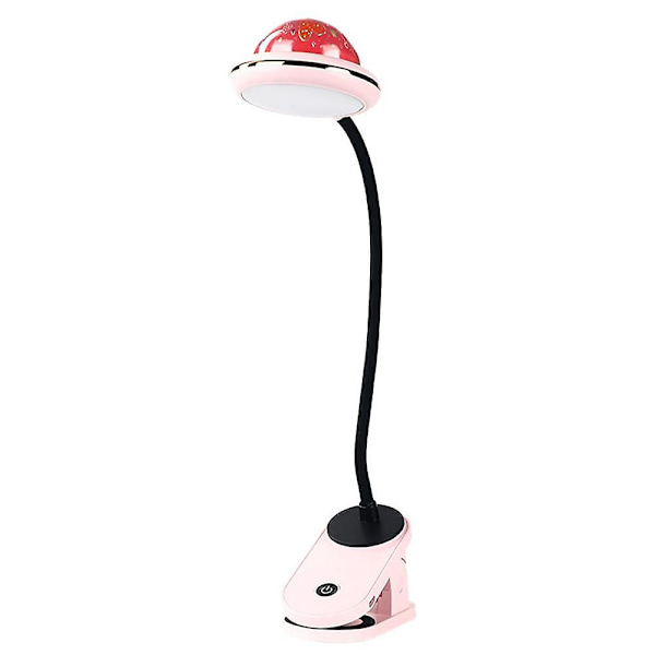 USB Genopladelig LED Klemmelampe Læselampe Med Stjerneprojektion, Stjerne Klip Natlys, Projektorlys, 360 Gåsehalssenglampe Berøringsdæmpning Pink Pink