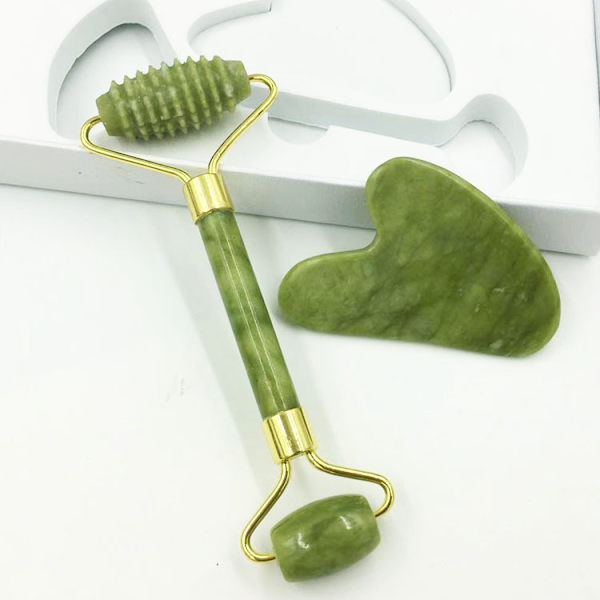 Jade Roller og Gua Sha Sæt Massage Roller Guasha Plade Dobbelt Hoveder Jade Sten Jade skønhedsruller massager