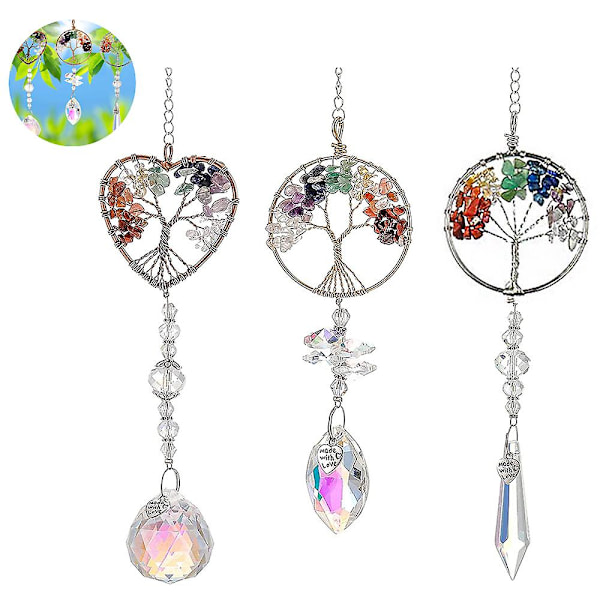 3 Pakker Hængende Krystaller - Livstræ Krystal Vedhæng Regnbue Krystal Ornament Krystal Kugle Prisma Chakra Krystaller Til Vindue, Have, Hjem Dekoration