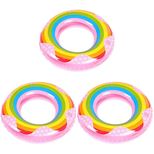 3 st Tjocka Regnbågsbadringar Uppblåsbara Pvc Flytbadringar Sommar Simbassäng Leksak (slumpmässig färg 3pcs