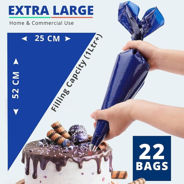 Store engangs sprøyteposer - 21-tommers, brukervennlige tykke glasurposer for kake- og dessertdekorasjoner, ikke-sprengende materiale, ikke-