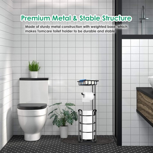 Toalettpappershållare Toalettpappersställ med hylla Fristående hållare för toalettpappersrulle med metalltoalettpappersdispenser S