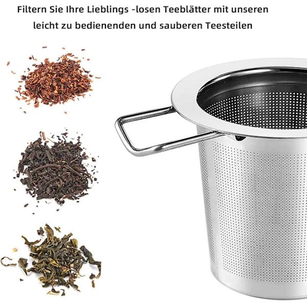 2 kpl Teesuodatin Teefiltteri ja kansi/tipatassi, 304 ruostumattomasta teräksestä valmistettu teesiivilä irtoteelle, taitettava kahva sopii useimpiin teekuppeihin ja